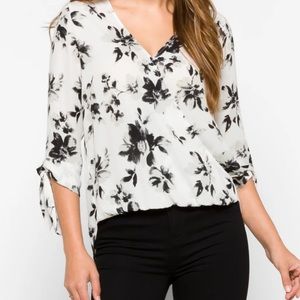 Allan Surplice Tie Sleeve High Low Blouse White